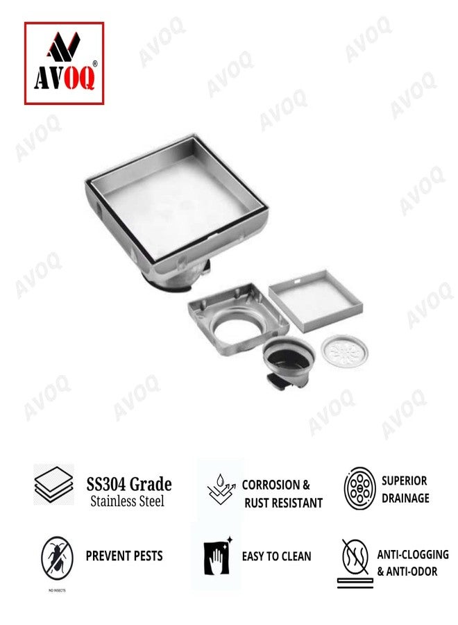 AVOQ DRAINS Marble Tile Stone Insert Floor Drain with Anti-Cockroach Flip Mechanism Trap, in Stainless Steel 304 L for Bathroom, Roof, Terrace, Balcony (Silver) (6X6) - Image 4